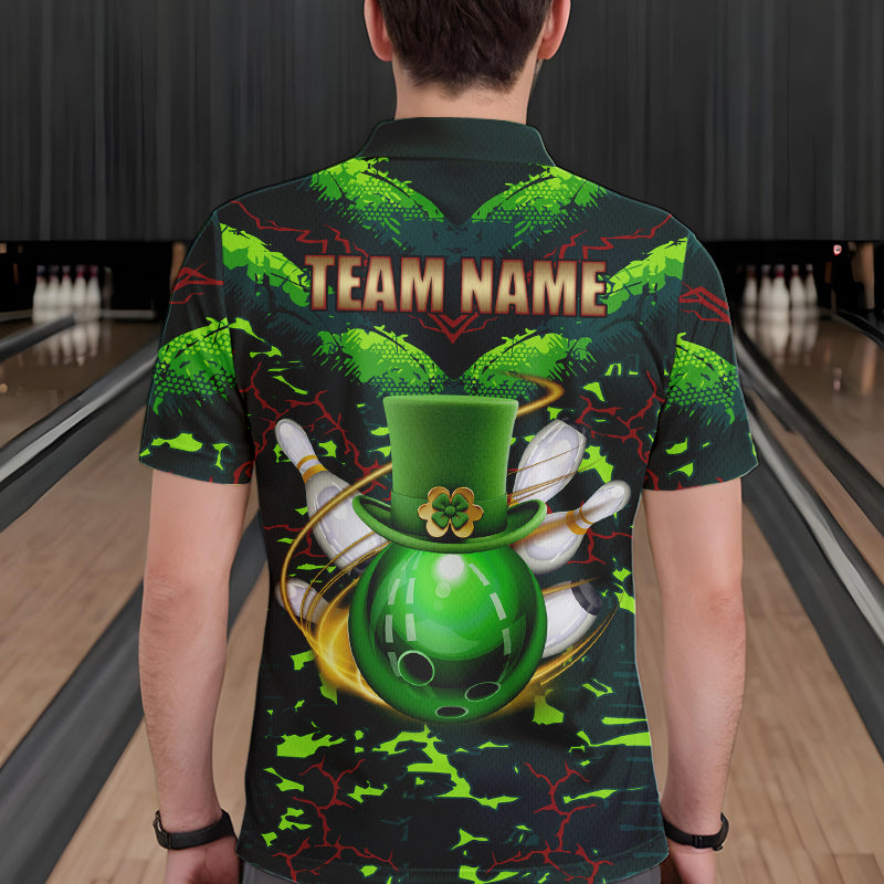 Personalized Green Camo Bowling Polo, 1/4 Zip shirts for Men custom St Patrick Day Bowling Team Jersey NQS9547