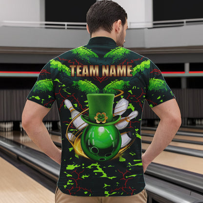 Personalized Green Camo Bowling Polo, 1/4 Zip shirts for Men custom St Patrick Day Bowling Team Jersey NQS9547
