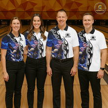 Load image into Gallery viewer, Blue Lightning Thunder American Flag Eagle Women Bowling shirts Custom Patriotic Team bowling Jersey NQS11658