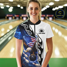 Load image into Gallery viewer, Blue Lightning Thunder American Flag Eagle Women Bowling shirts Custom Patriotic Team bowling Jersey NQS11658
