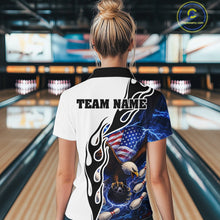 Load image into Gallery viewer, Blue Lightning Thunder American Flag Eagle Women Bowling shirts Custom Patriotic Team bowling Jersey NQS11658