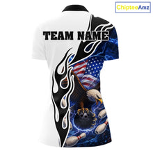 Load image into Gallery viewer, Blue Lightning Thunder American Flag Eagle Women Bowling shirts Custom Patriotic Team bowling Jersey NQS11658