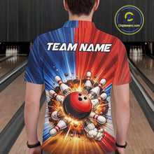 Load image into Gallery viewer, Funny Bowling Boom Polo, 1/4 Zip Shirt For Men Custom Red, White and Blue Team Bowler Jerseys NQS11660