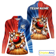 Load image into Gallery viewer, Funny Bowling Boom Polo, 1/4 Zip Shirt For Women Custom Red, White and Blue Team Bowler Jerseys NQS11660