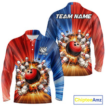 Load image into Gallery viewer, Funny Bowling Boom Polo, 1/4 Zip Shirt For Men Custom Red, White and Blue Team Bowler Jerseys NQS11660