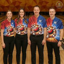 Load image into Gallery viewer, Funny Bowling Boom Polo, 1/4 Zip Shirt For Men Custom Red, White and Blue Team Bowler Jerseys NQS11660