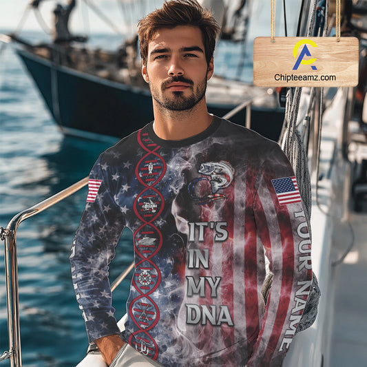 Largemouth Bass fishing smoke American Flag It's in my DNA custom UV protection fishing shirts NQS11664