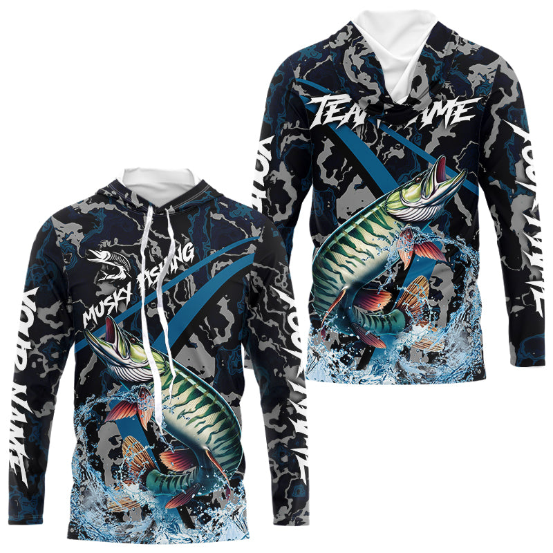 Custom Musky Fishing Camo Long Sleeve Fishing Shirts, Personalized Muskie Fishing Team Jerseys NQS9702