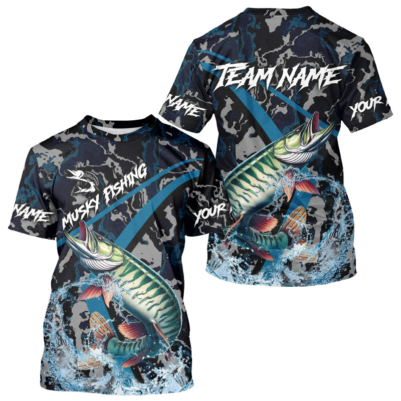Custom Musky Fishing Camo Long Sleeve Fishing Shirts, Personalized Muskie Fishing Team Jerseys NQS9702