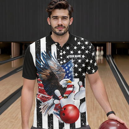 Black and White American Flag Eagle Mens Bowling Shirt Custom patriotic outfit men Bowling Team Jersey NQS9709