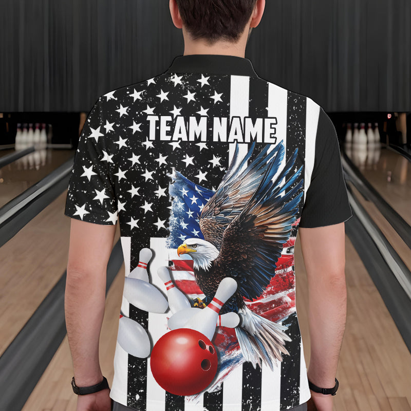 Black and White American Flag Eagle Mens Bowling Shirt Custom patriotic outfit men Bowling Team Jersey NQS9709