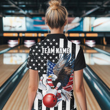 Load image into Gallery viewer, Black &amp; White American Flag Eagle Women Bowling Shirt Custom patriotic outfit ladies Bowling Jersey NQS9709