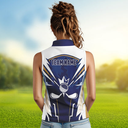 White and Blue Camo Custom womens golf shirts sleeveless, ladies golf outfit team golf shirts NQS9710