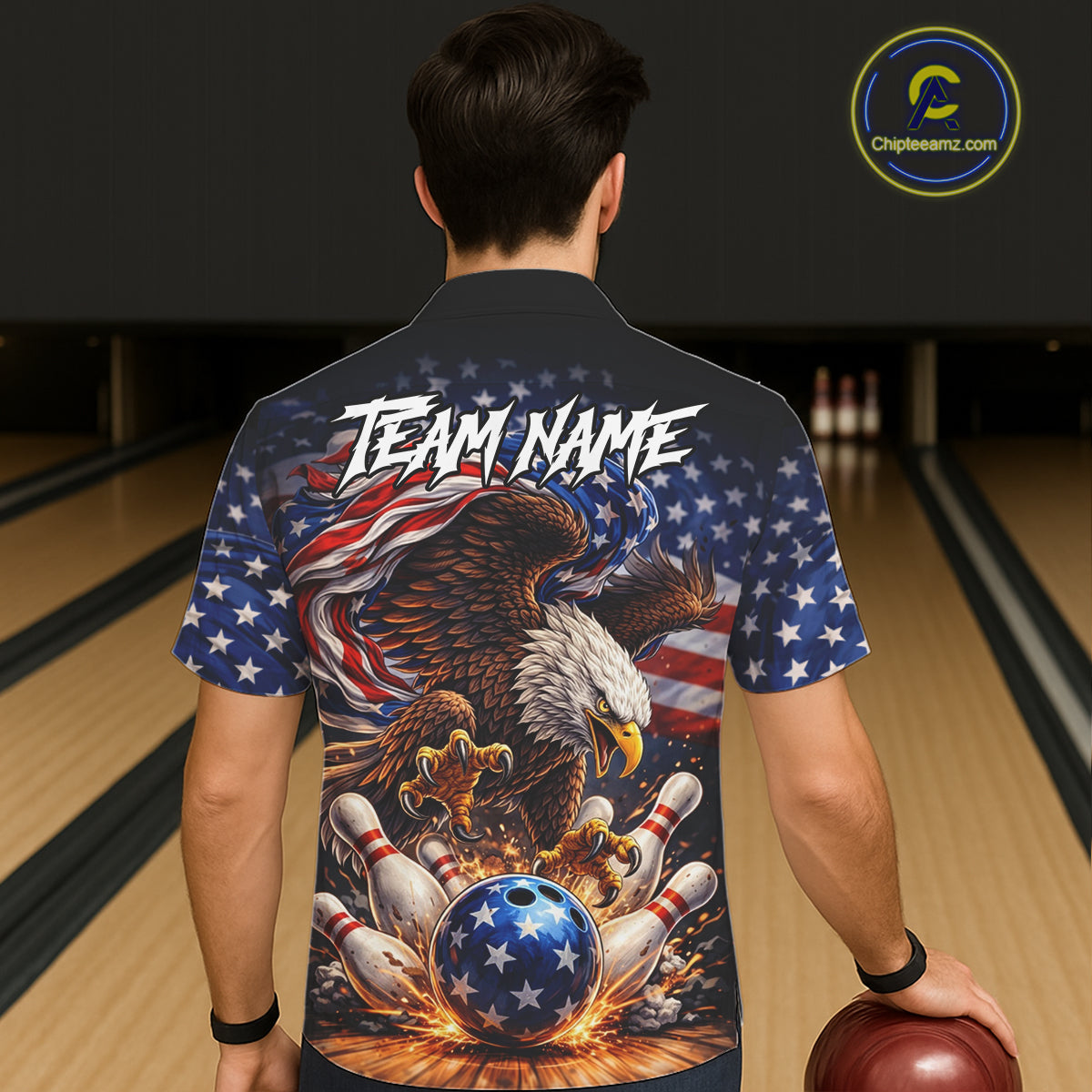 American Flag Flame Eagle Bowling Hawaiian Shirt Custom Patriotic Bowling Team Jersey NQS11748