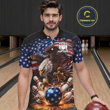 Load image into Gallery viewer, American Flag Flame Eagle Bowling Polo, 1/4 Zip Shirts For Men Custom Patriotic Bowling Team Jerseys NQS11748