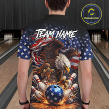 Load image into Gallery viewer, American Flag Flame Eagle Bowling Polo, 1/4 Zip Shirts For Men Custom Patriotic Bowling Team Jerseys NQS11748