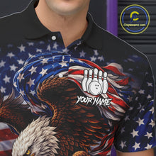 Load image into Gallery viewer, American Flag Flame Eagle Bowling Polo, 1/4 Zip Shirts For Men Custom Patriotic Bowling Team Jerseys NQS11748