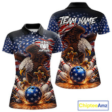 Load image into Gallery viewer, American Flag Flame Eagle Bowling Polo, 1/4 Zip Shirts For Women Custom Patriotic Bowling Team Jersey NQS11748