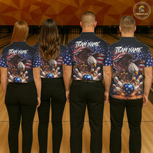 Load image into Gallery viewer, American Flag Flame Eagle Bowling Polo, 1/4 Zip Shirts For Men Custom Patriotic Bowling Team Jerseys NQS11748