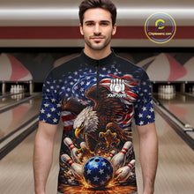 Load image into Gallery viewer, American Flag Flame Eagle Bowling Polo, 1/4 Zip Shirts For Men Custom Patriotic Bowling Team Jerseys NQS11748