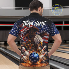 Load image into Gallery viewer, American Flag Flame Eagle Bowling Polo, 1/4 Zip Shirts For Men Custom Patriotic Bowling Team Jerseys NQS11748