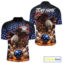 Load image into Gallery viewer, American Flag Flame Eagle Bowling Polo, 1/4 Zip Shirts For Men Custom Patriotic Bowling Team Jerseys NQS11748