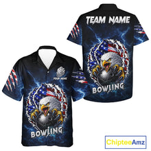 Load image into Gallery viewer, Blue Lightning Thunder US Flag Eagle Bowling Hawaiian Shirt Custom Patriotic Bowling Team Jerseys NQS11749