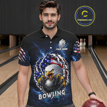 Load image into Gallery viewer, Blue Lightning Thunder US Flag Eagle Bowling Shirts For Men Custom Patriotic Bowling Team Jerseys NQS11749