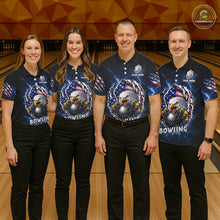 Load image into Gallery viewer, Blue Lightning Thunder US Flag Eagle Bowling Shirts For Men Custom Patriotic Bowling Team Jerseys NQS11749