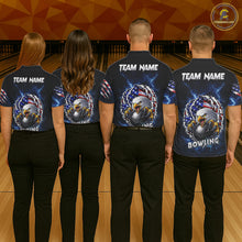Load image into Gallery viewer, Blue Lightning Thunder US Flag Eagle Bowling Shirts For Men Custom Patriotic Bowling Team Jerseys NQS11749