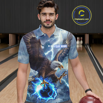 Blue lightning thunder bowling Eagle custom Men Bowling Polo Shirts, gift for team bowlers NQS7488