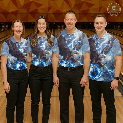 Blue lightning thunder bowling Eagle custom Men Bowling Polo Shirts, gift for team bowlers NQS7488