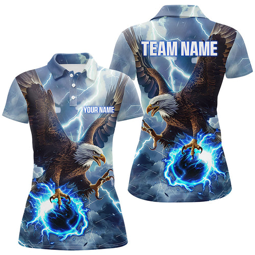 Blue lightning thunder bowling Eagle custom Womens Bowling Polo Shirts, gift for team bowlers NQS7488