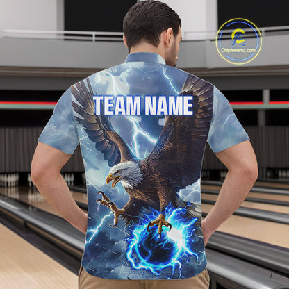 Blue lightning thunder bowling Eagle custom Men Bowling Quarter Zip Shirts, gift for team bowlers NQS7488