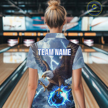 Load image into Gallery viewer, Blue lightning thunder bowling Eagle custom Women Bowling Quarter Zip Shirts, gift for team bowlers NQS7488