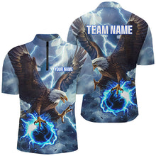 Load image into Gallery viewer, Blue lightning thunder bowling Eagle custom Men Bowling Quarter Zip Shirts, gift for team bowlers NQS7488