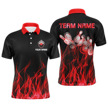 Load image into Gallery viewer, Personalized Men polo Bowling Shirt Red Flame Bowling Ball and Pins bowling jerseys for men Bowler NQS5488