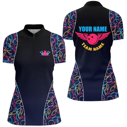 Custom bowling shirt for women – personalized team jersey front view