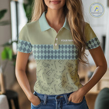 Load image into Gallery viewer, Olive Green Golf Camo argyle pattern Women golf polo shirts custom name best ladies golf wear NQS9973