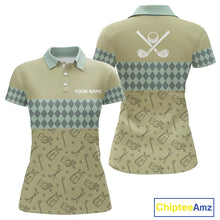 Load image into Gallery viewer, Olive Green Golf Camo argyle pattern Women golf polo shirts custom name best ladies golf wear NQS9973