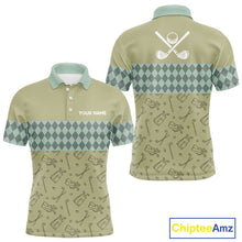 Load image into Gallery viewer, Olive Green Golf Camo argyle pattern Mens golf polo shirts custom name best mens golf wear NQS9973