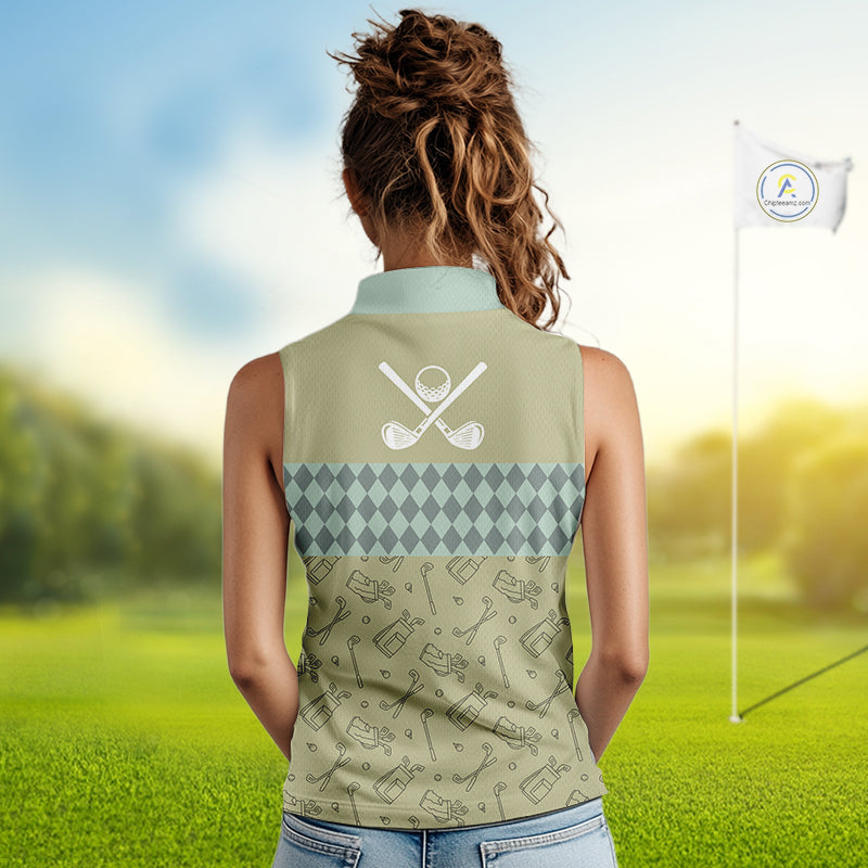 Olive Green Golf Camo argyle pattern Women sleeveless golf polo shirts custom best ladies golf wear NQS9973