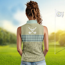Load image into Gallery viewer, Olive Green Golf Camo argyle pattern Women sleeveless golf polo shirts custom best ladies golf wear NQS9973