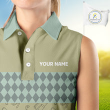 Load image into Gallery viewer, Olive Green Golf Camo argyle pattern Women sleeveless golf polo shirts custom best ladies golf wear NQS9973
