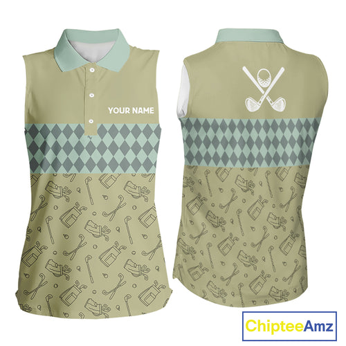 Olive Green Golf Camo argyle pattern Women sleeveless golf polo shirts custom best ladies golf wear NQS9973