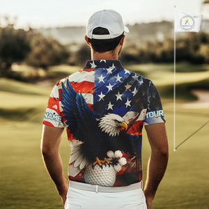 American Flag Eagle Mens golf polo shirts custom patriotic Eagle golf attire for men NQS9976
