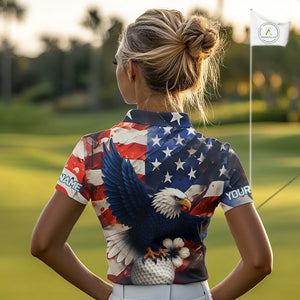 American Flag Eagle Women golf polo shirts custom patriotic Eagle golf attire for ladies NQS9976