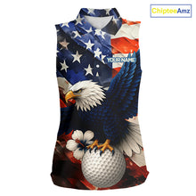 Load image into Gallery viewer, American Flag Eagle Women sleeveless golf polo shirts custom patriotic Eagle golf attire for ladies NQS9976