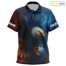 Load image into Gallery viewer, Red amd Blue Lightning Thunder Eagle Kid golf golf polo shirt custom Eagle Kid golf attire NQS9977