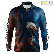 Load image into Gallery viewer, Red amd Blue Lightning Thunder Eagle Mens golf polo shirts custom Eagle golf attire for men NQS9977